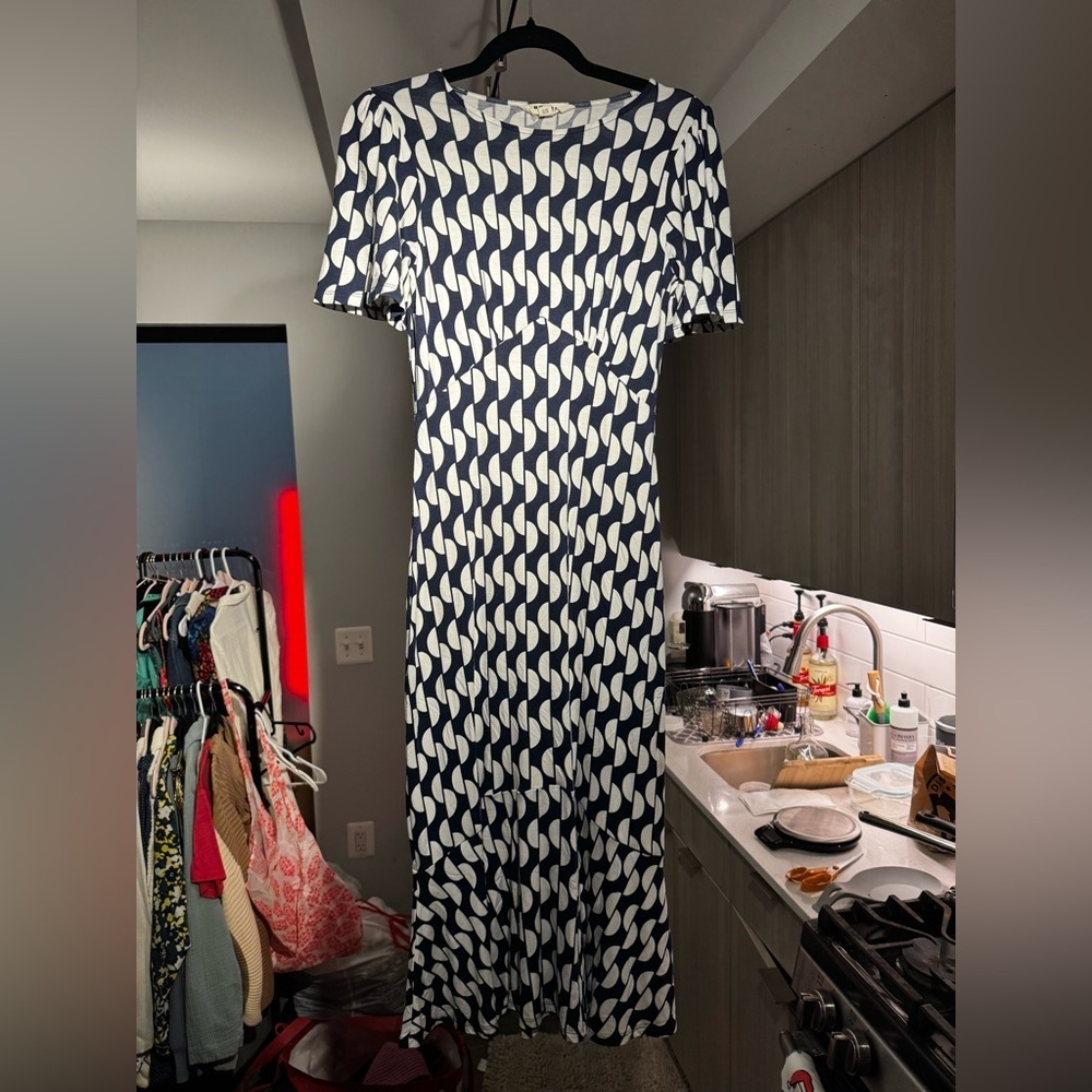 Boden Blue Felicity Jersey Midi Tea Dress Size 6 - Picture 3 of 6